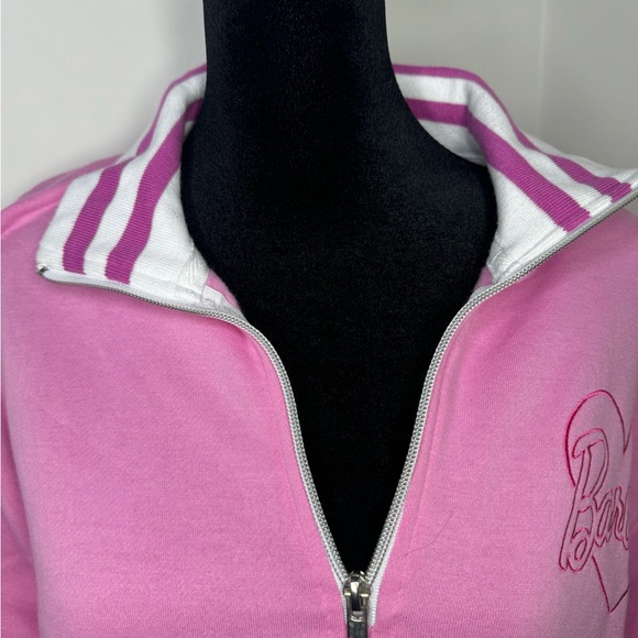 Barbie Pink Track Suit Pullover Top with 1/4 Zipper Sweatshirt Womens size Large - Picture 4 of 8